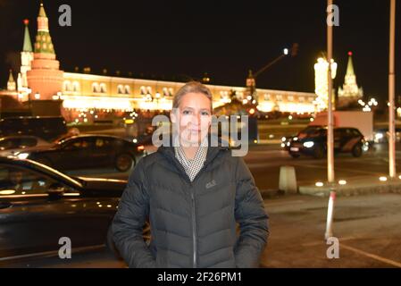 Moskau, Russie. 10 mars 2021. Alice Weidel, chef du groupe parlementaire de l'AfD, se trouve près du Kremlin, dans le centre de Moscou. Ce jeudi, Weidel et ses collègues de faction Schlund et Bystron veulent rencontrer les responsables du vaccin. Crédit : Ulf Mauder/dpa/Alay Live News Banque D'Images