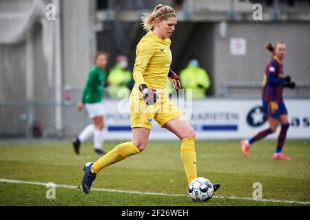 Hjorring, Danemark. 10 mars 2021. Ligne de gardien de but Johansen (27) de Fortuna Hjorring vu dans le match de la Ligue des champions des femmes de l'UEFA entre Fortuna Hjorring et le FC Barcelone à Hjorring Stadion à Hjorring. (Crédit photo : Gonzales photo/Alamy Live News Banque D'Images