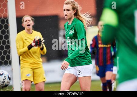 Hjorring, Danemark. 10 mars 2021. Emily Garnier (5) de Fortuna Hjorring vu dans le match de l'UEFA Women's Champions League entre Fortuna Hjorring et le FC Barcelone à Hjorring Stadion à Hjorring. (Crédit photo : Gonzales photo/Alamy Live News Banque D'Images