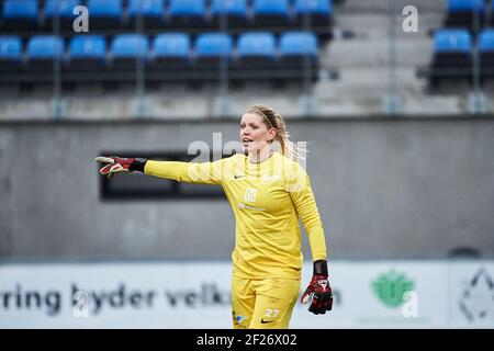 Hjorring, Danemark. 10 mars 2021. Ligne de gardien de but Johansen (27) de Fortuna Hjorring vu dans le match de la Ligue des champions des femmes de l'UEFA entre Fortuna Hjorring et le FC Barcelone à Hjorring Stadion à Hjorring. (Crédit photo : Gonzales photo/Alamy Live News Banque D'Images