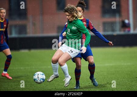 Hjorring, Danemark. 10 mars 2021. Rebekka Frederiksen (14) de Fortuna Hjorring vu dans le match de la Ligue des champions des femmes de l'UEFA entre Fortuna Hjorring et le FC Barcelone à Hjorring Stadion à Hjorring. (Crédit photo : Gonzales photo/Alamy Live News Banque D'Images