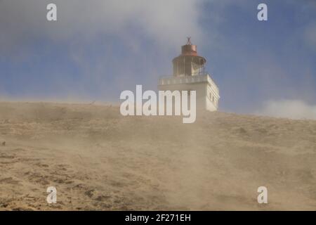 Rubjerg Knude FYR à Sandstorm, Danemark Banque D'Images