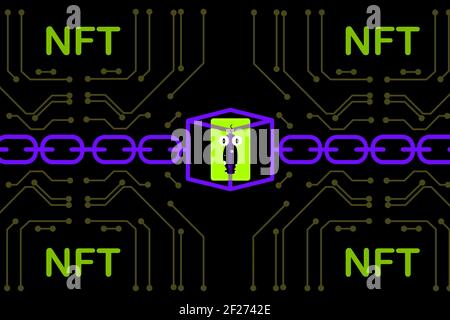 NFT jetons non fongibles art et objets de collection, utiliser la technologie blockchain pour créer des objets numériques uniques pour l'art crypto, cryptocollectable Banque D'Images