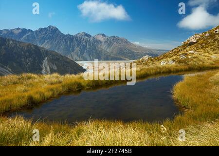 Tarns Sealy, Aoraki / Parc national de Mount Cook, Île du Sud, Nouvelle-Zélande Banque D'Images