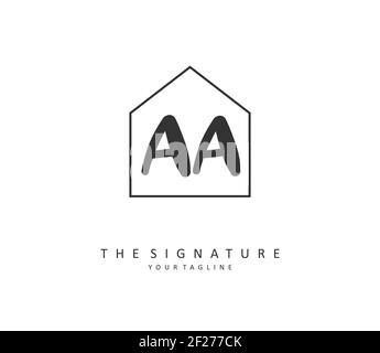 AA lettre initiale d'écriture manuscrite et logo de signature. Un concept d'écriture manuscrite logo initial avec élément de modèle. Banque D'Images