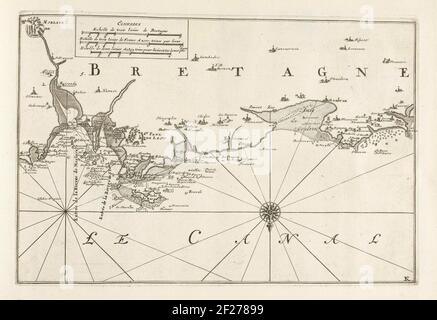 Kaart van de Noordkust van Bretagne, ca. 1702; les forces de l'Europe, de l'Asie, de l'Afrique et de l'Amérique, ou la description des principales villes avec leurs fortifications. Conçu par les meilleurs ingestres, en particulier ceux sous la domination de la France (...) et orné de plusieurs superbes bâtiments.carte de la Côte Nord de Bretagne à Morlaix. Signature en bas à droite: K. partie de la première des deux parties de la photo: Costes de France et d'Espagne (Or 13 de: Les Forces d'Europe, d'Asie, d'Afrique et d'Amérique), émis environ. 1702. IT DANS LA CONTEMT, cohérence d'UN total de 43 Flats marqués de la côte Banque D'Images