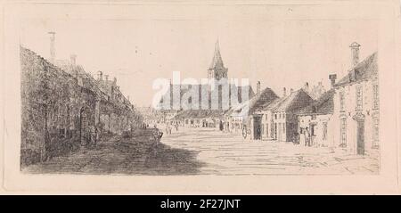 Straat dans Amersfoort.Street dans la ville d'Amersfoort avec le Sint-Joriskerk à la fin Banque D'Images