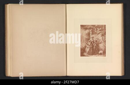 Production photo d'une impression à un tableau par vraisemblablement Wilhelm Camphausen, présentant deux femmes qui reçoivent le gaspillage sur leur tête qu'un homme jette sur un mur .. Banque D'Images