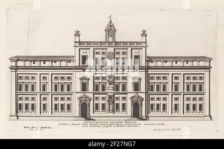 Façade van het College Romano te Rome; Frontispicium Roman collégiii; Romeinse Paleizen; Palais de Rome; Palais de Rome de l'architecte le plus célèbre (...); Magesyn der Italiaense Gebouwen.The Print fait partie d'un album. Banque D'Images