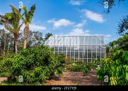 Une serre située dans le jardin botanique tropical Fairchild à Miami, en Floride. Banque D'Images