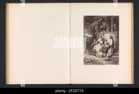 Production photo d'un imprimé, représentant probablement Friederike Brion et une femme qui tourne devant un bâtiment .. Banque D'Images