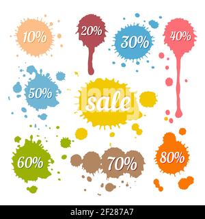Étiquettes de réduction et de vente Vector sur les taches et les éclaboussures style rétro Illustration de Vecteur