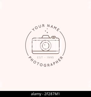 Logo linéaire du photographe dans un style linéaire minimal tendance. Emblème rond de la caméra. Symbole vectoriel abstrait Illustration de Vecteur