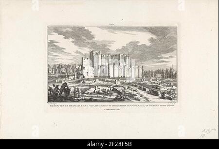 Ruine de la grande église de Bergen op Zoom, 1748; ruine de la grande église de Hoogstraat vieillissant et ruiné, à monter sur l'ourlet; Dix visages des ruines après le siège et la destruction de Bergen op Zoom en 1747.ruin du Grote Kerk (Sint-Gertrudiskerk) de Bergen op Zoom, vu de derrière en 1748. Partie de la série avec dix visages des ruines après la garniture et la destruction de Bergen op Zoom à travers les Français en juin-septembre 1747. Banque D'Images