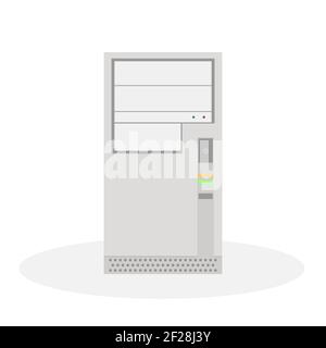 Un système informatique obsolète avec des tonalités grises et des indicateurs de fonctionnement. Illustration vectorielle plate Illustration de Vecteur