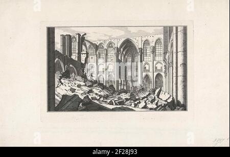 Ruine de la grande église de Bergen op Zoom, 1748; dix visages des ruines après le siège et la destruction de Bergen op Zoom en 1747.ruin de l'intérieur du Grote Kerk (Sint-Gertrudiskerk) de Bergen op Zoom en 1748. Partie de la série avec dix visages des ruines après la garniture et la destruction ou les montagnes à Zoom par les Français en juin-septembre 1747. Banque D'Images