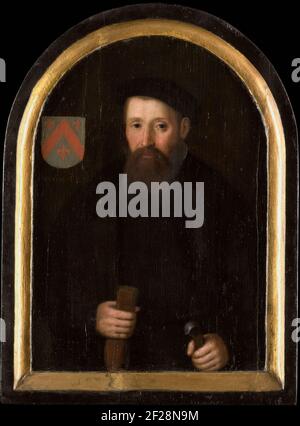 Portrait de Willem Fransz sur le Rhin de Schoterbosch (c. 1510 -?). Portrait de Willem Fransz Overracht van Schoterbosch (n. Environ 1510). La moitié, debout avec des gants dans la main droite, la main gauche sur la hilte de son épée. En haut à gauche, l'écusson de la famille. Peut-être une copie de Cornelis Engelsz. À un original inconnu d'environ 1560. APPARTIENT À UN GROUPE DE PORTRAITS : SK-A-4753 / SK-A-4754 / SK-A-4776 / SK-A-4772 / SK-A-4771 / SK-A-4756 / SK-A-4757 / SK-A-4773 / SK-A-4758 / SK-A-4759 / SK-A-4775 ET SK-A-4774. Banque D'Images