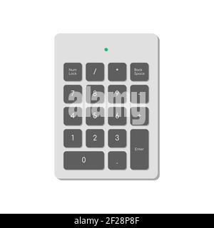 Clavier numérique sans fil pour ordinateur simplifié uniquement avec chiffres et voyant d'alimentation. Une image moderne d'un clavier d'ordinateur. Illustration vectorielle plate Illustration de Vecteur