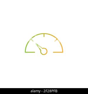 indicateur de vitesse, icône de ligne de tachymètre isolée sur blanc. Symbole de mesure des performances. Course, vitesse, navigation, panneau de tableau de bord. Dégradé orange et vert Illustration de Vecteur