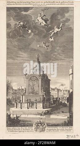 Tempel der Vrede voor het vuurwerk van 30 augustus 1721.préparatifs autour du temple de la paix, le centre du feu d'artifice allumé le 9 décembre 1721 sur l'Inner-Amstel au Kloveniersburgwal en mémoire de la paix de Nystad conclue entre la Russie et la Suède le 10 septembre 1721. Quatre anges dans l'air, droite une pièce de la Tour Swygh Utrecht. Le feu d'artifice livré au nom de Christoffel van Brants, représentant du Kroon russe à Amsterdam. Banque D'Images