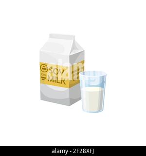 Lait de soja en verre, paquet de boisson laiteuse saine icône réaliste isolée. Vector boisson biologique naturelle de soja riche en protéines. Plats végétariens Illustration de Vecteur