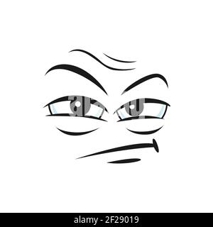 Une icône isolée de l'expression faciale d'emoji, à l'état de doute, souriante et peu convaincue. Vecteur d'émoticône insidieuse avec visage en colère. Méfiant emoji d'humeur triste. Dis Illustration de Vecteur