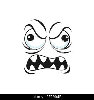 Humeur triste mérouillée expression suspecte expression faciale émoticône isolé avec un rare sourire dentaire. Vecteur méfiant emoji avec les grands yeux, smiley fou Illustration de Vecteur