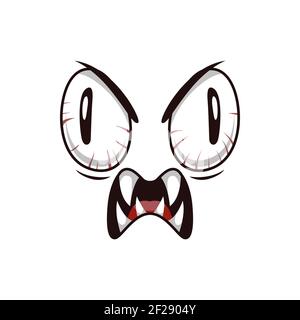 Icône représentant un vecteur de dessin animé face à un monstre, créature créepée, émotion avec les yeux en colère et bouche crasseuse. Halloween fantôme, extraterrestre ou sinistre emoji isolé sur blanc Illustration de Vecteur