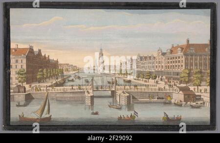Vue des Oudeschans d'Amsterdam vue de l'IJ; VUE des tâches d'Amsterdam de l'ancien rempart; Hollande. En arrière-plan, le Montelbaantoren, le Zuiderkerk et la tour Munt. Banque D'Images