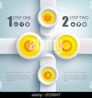 Concept d'infographie d'entreprise Web avec icônes de texte en jaune vif illustration vectorielle de cercles et de rectangles gris Illustration de Vecteur