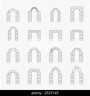 Icônes noires de la silhouette de l'arche vectorielle. Ligne et extérieur, pierre ancienne, colonne architecturale Illustration de Vecteur