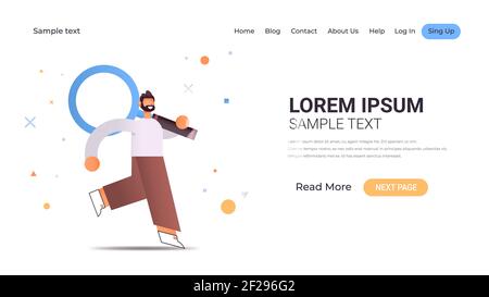 jeune homme d'affaires tenant loupe zoom exploration concept plein illustration du vecteur de longueur horizontale de l'espace de copie Illustration de Vecteur
