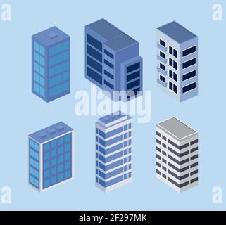 bâtiments six icônes Illustration de Vecteur