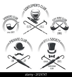 Ensemble emblème vintage gentleman club. Emblème du club gentleman, étiquette gentlers, illustration du vecteur de la moustache hippster Illustration de Vecteur