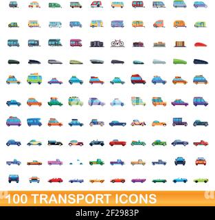 100 icônes de transport. Cartoon illustration de 100 icônes de transport vector set isolé sur fond blanc Illustration de Vecteur