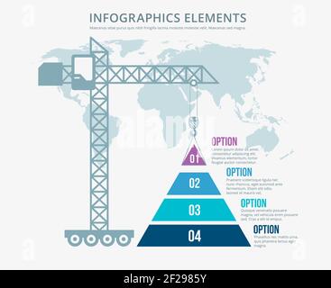 Graphiques d'information sur la construction des options de tableau pyramidal. Structure et monde de la carte, construire tour grue, illustration vectorielle Illustration de Vecteur