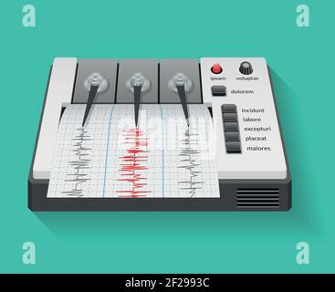 Machine de sismographe avec graphique de l'activité sismique et sismique. Sismomètre d'instrument, graphique technologique, illustration vectorielle Illustration de Vecteur