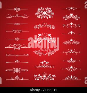 Saint-Valentin page décor Design éléments vectoriels sur fond rouge Illustration de Vecteur