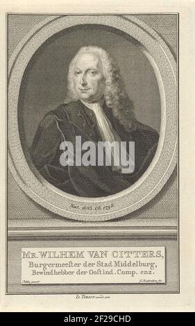 Portret van Willem van Citters; M. Wilhelm van Citters.buste de Willem van Citters dans un ovale. Le portrait repose sur une plinthe sur laquelle son nom et son titre en trois règles en néerlandais. Banque D'Images