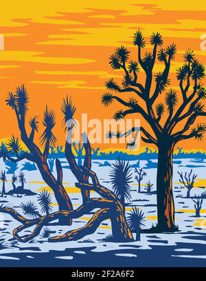 WPA affiche art de l'Arizona Joshua Tree Forest trouvé Près de l'extrémité ouest du Grand Canyon à l'est de L'aire de loisirs nationale du lac Mead fait en Ontario Illustration de Vecteur