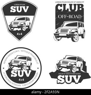 Emblèmes, étiquettes et logos de véhicules utilitaires sport vectoriels. Expédition extrême, illustration d'un véhicule 4x4 Illustration de Vecteur
