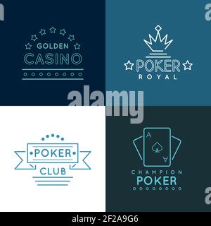 Casino et club de poker étiquettes et emblèmes, logos ensemble dans le style de contour linéaire. Jeu de conception de jeu, bannière de jeu royal, illustration vectorielle Illustration de Vecteur