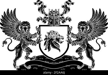 Crest Lion Griffin Coat of Arms Griffon Shield Illustration de Vecteur