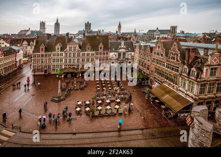 Vue panoramique de Gand depuis Gravensteen, Belgique. Banque D'Images