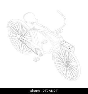 Contour d'un vélo avec un guidon semi-circulaire fait de lignes noires sur fond blanc. Vue isométrique. Illustration vectorielle. Illustration de Vecteur