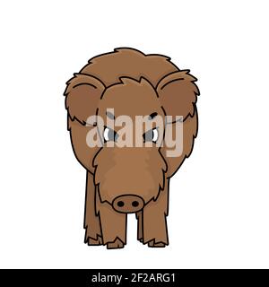 Brun agressif Angry Vector brun contour dessin animé boar sauvage cochon mâle. Illustration isolée Doodle sur fond blanc Illustration de Vecteur