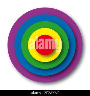 Arrière-plan avec formes cylindriques circulaires de couleur concentrique, effet 3d. Banque D'Images