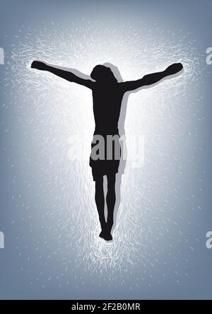 Jésus Christ a crucifié sur la croix. Religion chrétienne et catholique. Illustration vectorielle. Illustration de Vecteur