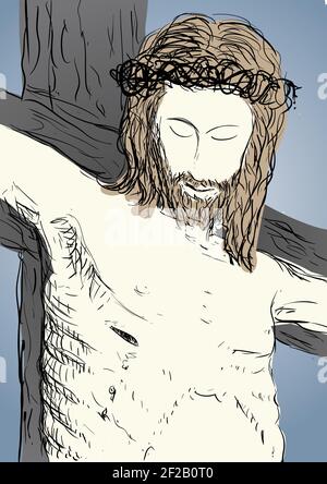 Jésus Christ a crucifié sur la croix. Religion chrétienne et catholique. Illustration vectorielle. Illustration de Vecteur
