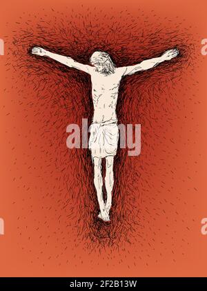 Jésus Christ a crucifié sur la croix. Religion chrétienne et catholique. Illustration vectorielle. Illustration de Vecteur